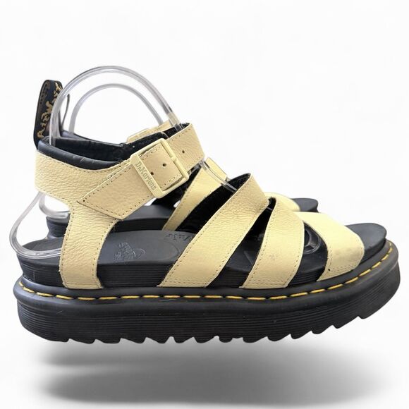 Dr. Martens Shoes - dr. martens blaire women's pisa nappa leather strap sandals yellow welt stitch 9